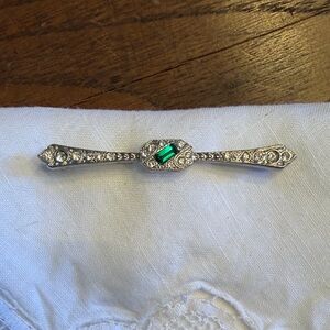 Vintage Silver and Green Brooch